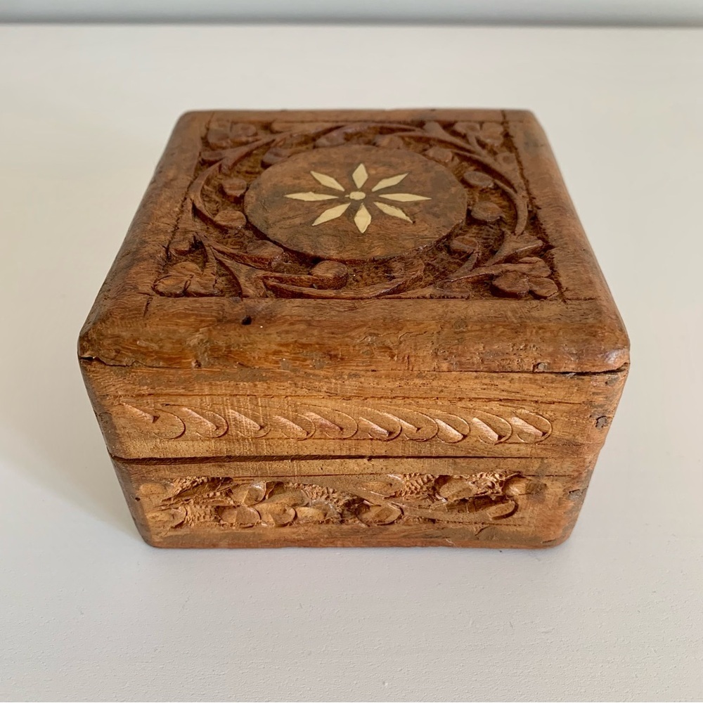 Vintage Carved Wooden Trinket Box